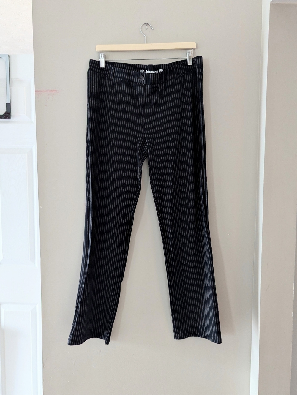 Betabrand Dress Pant Yoga Pants Black White Pinstripe Size XL Straight Leg